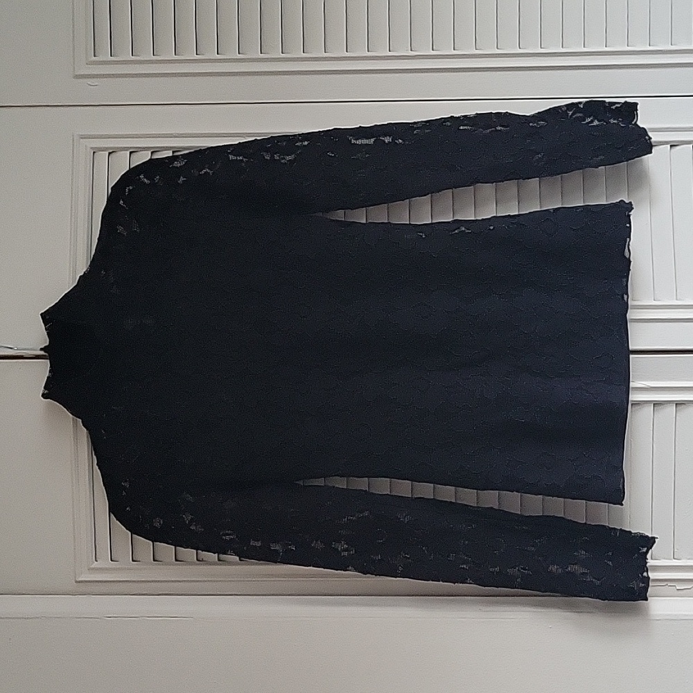 INC Black Floral Lace Turtle Neck Longsleeve Top XS Extra Small